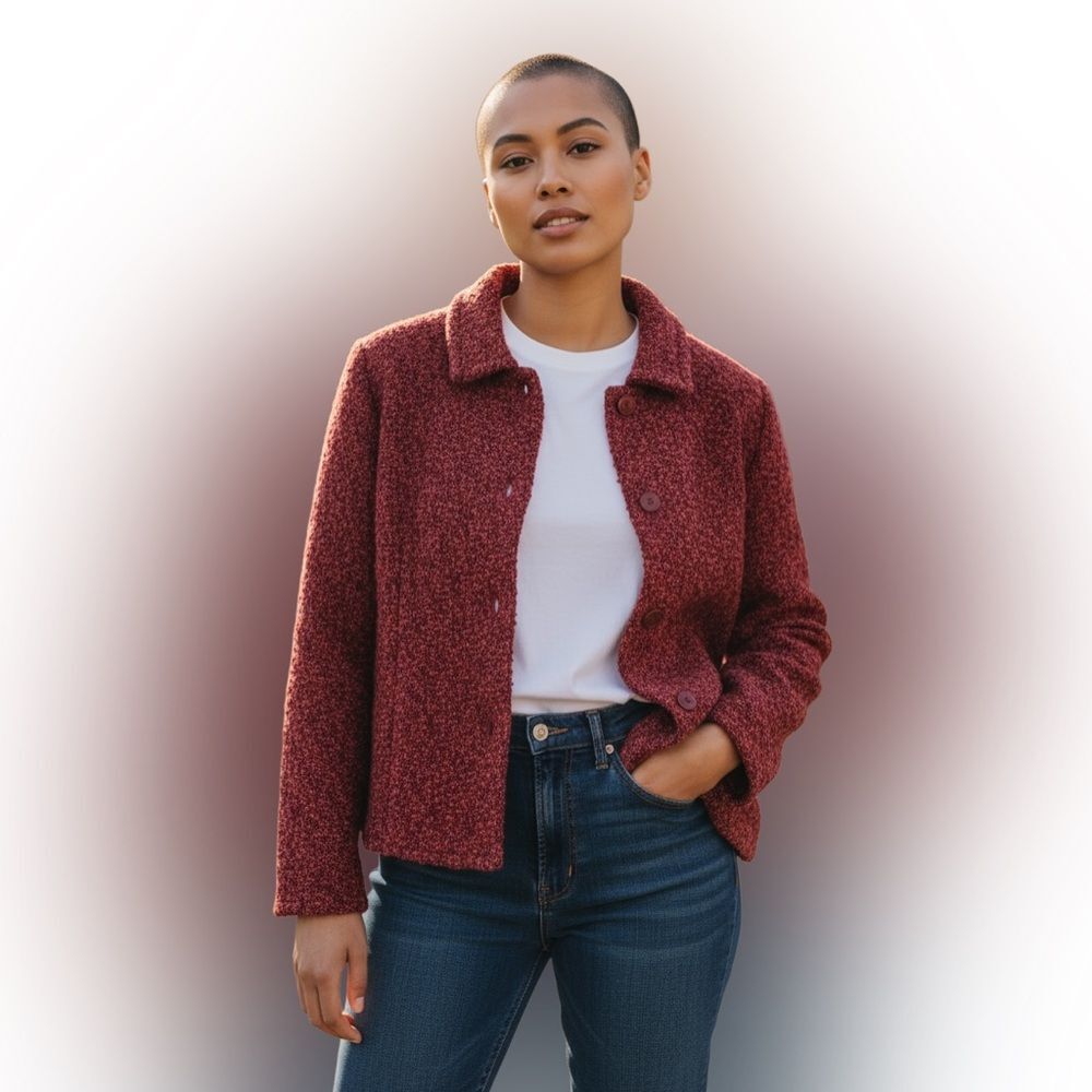 Vintage Weave of the Irish Handcrafted in Ireland Red Boucle Wool Blend Sweater